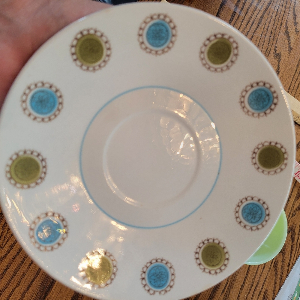 Mikasa Focus-Shape Zombie Saucers (2) Pattern #2028-8? Japan Green Blue Flowers - Picture 4 of 15